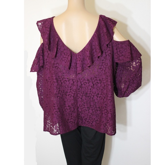NWT "Plus" Eloquii Purple Open Shoulder Top - Picture 6 of 8